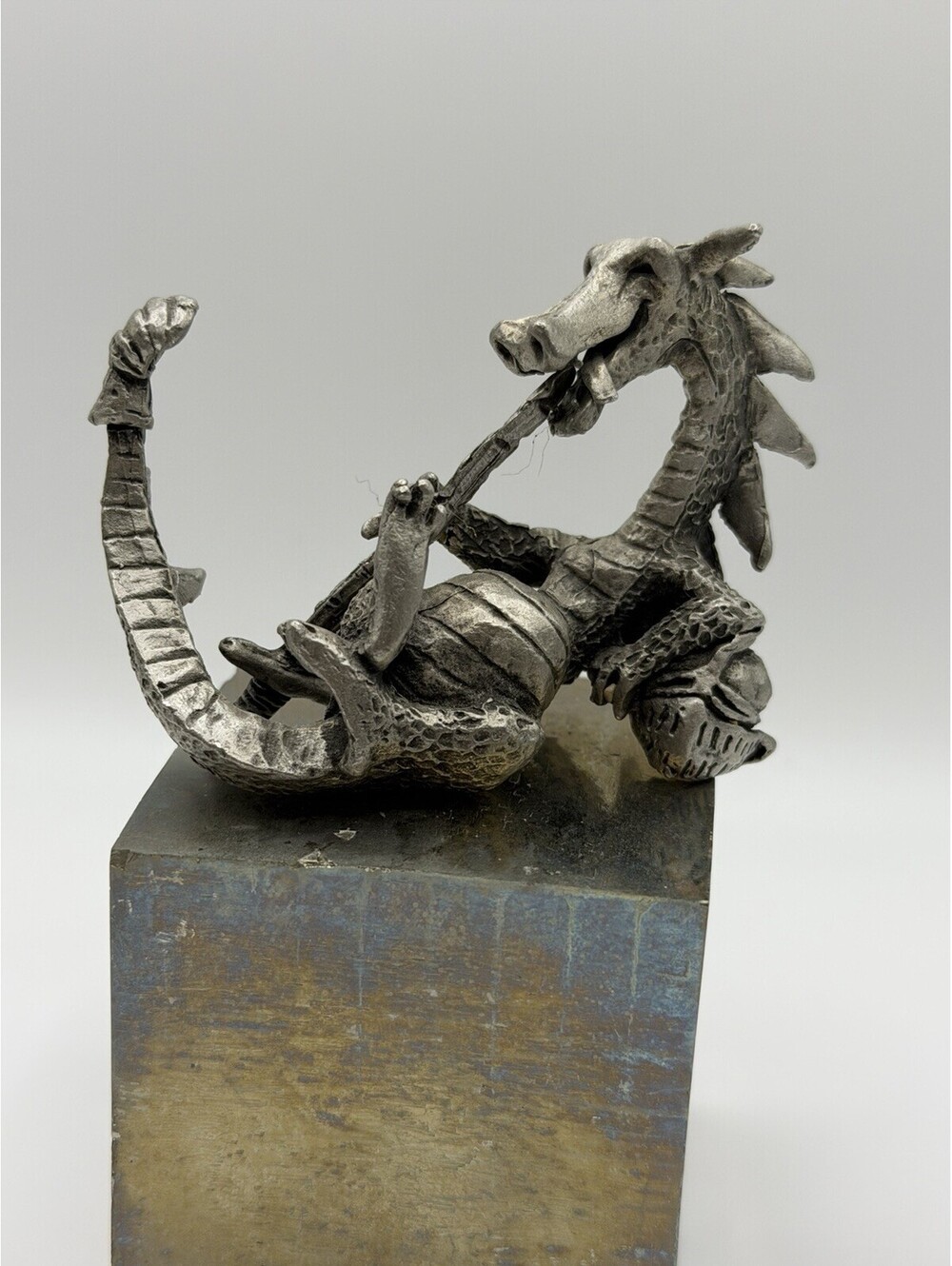 Vtg Gallo Pewter Dragon Picking His Teeth With A Sword 3”